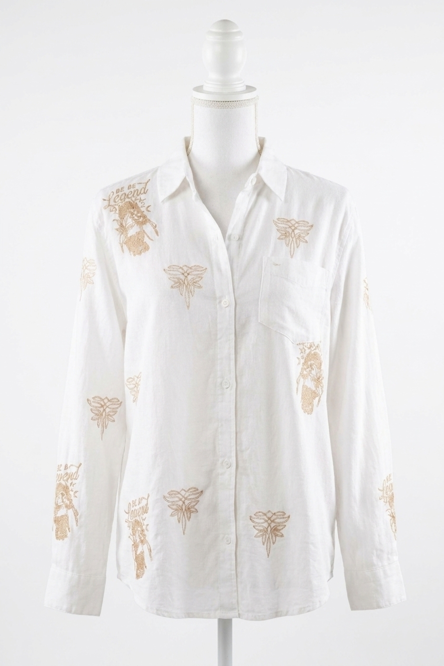 NEW BLUE B jessie western embroidered linen blouse in off-white